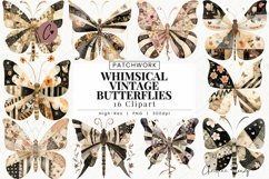 Patchwork Butterflies Clipart | Vintage PNG Product Image 1