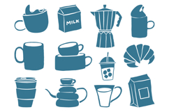 Hand Drawn Coffee Beverage Silhouette Set SVG Pack Product Image 1