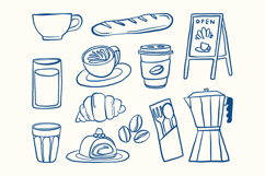 Cafe Coffee Doodle SVG Clipart Set Line Art Bakery Product Image 1