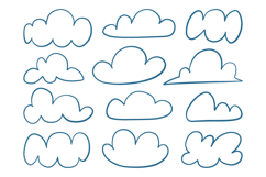 Hand Drawn Cloud Outline Cartoon Vector Bundle Set Product Image 1