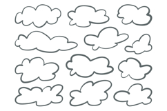 Hand Drawn Cloud Doodle Outline Vector Set Product Image 1