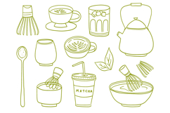 Hand Drawn Matcha Tea Outline Set Line Art SVG Product Image 1