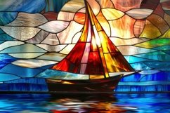 Stained Glass Sailing Boat Background Wallpaper Product Image 1