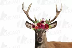 Deer couple with floral burgundy crown match shirt clip art Product Image 2