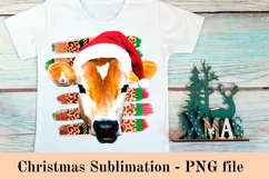 Christmas Sublimation Design with cow. PNG t-shirt print Product Image 1