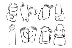 Hand Holding Bottle Tumbler Doodle Vector Set Product Image 1