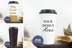 Travel Mug mockup, full wrap, neutral background PSD & JPG Product Image 1