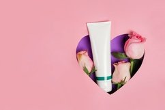 Cosmetic cream white tube with flowers roses in violet heart Product Image 1