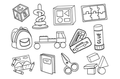 Hand Drawn Kids School Doodle Icons Clipart Set Product Image 1