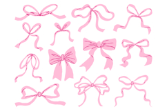 Cute Pink Ribbon Bow Feminine Vector Set Product Image 1