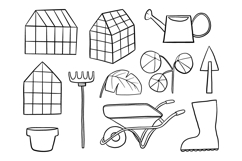 Hand Drawn Gardening Doodle Icons Clipart Set Product Image 1