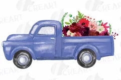 Floral watercolor pickup truck clip art, bridal decoration. Product Image 4