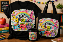 Hello 4th Grade PNG | Back to School Sublimation Design Product Image 1