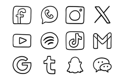 Hand Drawn Social Media Icon Set Line Art Pack SVG Product Image 1