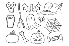 Hand Drawn Halloween Spooky Doodle Icon Bundle Set Product Image 1