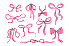 Hand Drawn Pink Ribbon Bow Doodle Set Decorative Feminine Product Image 1