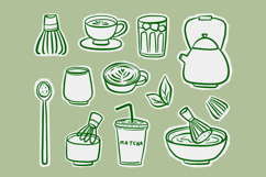 Hand Drawn Matcha Tea Doodle Icon Bundle Set Product Image 1