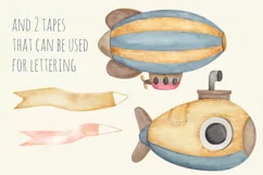 Baby transport watercolor , airplane, submarine, train Product Image 3