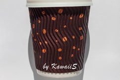 Brown corrugated paper coffee cup with black lid with shadow Product Image 2