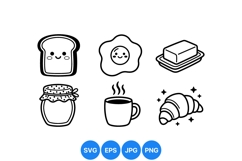Hand Drawn Breakfast Food Icons SVG Clipart Product Image 1