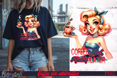 Pin-Up Coffee Girl Quote | Coffee First, Mischief Later Product Image 1