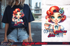 Pin-Up Coffee Girl Quote | Coffee Makes Me Extra Cute Product Image 1
