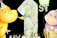 1st. Birthday dinosaur PNG. First Birthday Dino watercolour. Product Image 4