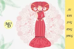 Zodiac sign Aries. Woman in a dress with braids, hand drawn Product Image 1