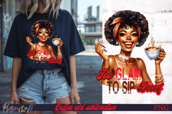 Pin-Up Coffee Girl Quote | Too Glam to Sip Decaf Product Image 1