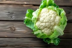 Fresh cauliflower on wooden table Product Image 1