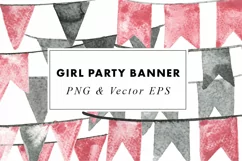 Watercolour Baby Girl Party Banner Clipart Illustrations Product Image 3