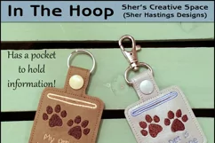 ITH Pet Home Alone Paw Print Key Fob with Pocket - Snap Tab Machine Embroidery Product Image 1