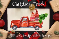 Red Truck Christmas. Christmas Gnome. Watercolor Christmas. Product Image 1