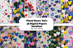 Floral Heart Vol.1 Seamless Digital Paper, 36 PNG Product Image 1