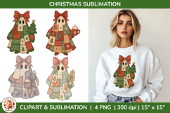 Patchwork Ghost Christmas Sublimation PNG Product Image 1