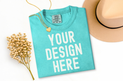 Comfort Colors C1717 Chalky Mint Shirt Mockup, Flat Lay Mock Product Image 1