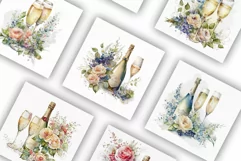 Champagne Glasses and Flowers | Watercolour Clipart JPG Product Image 2