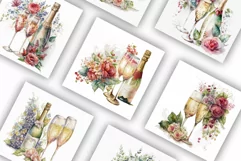 Champagne Glasses and Flowers | Watercolour Clipart JPG Product Image 3