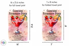 Watercolour Cocktail Recipe PNG | Christmas Kitchen Towel Product Image 2