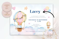 PSD Kids Birthday Invitation #8 - Hot Air Balloon Theme Product Image 2