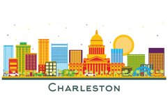 Charleston City Skyline with Color Buildings Isolated. Product Image 1
