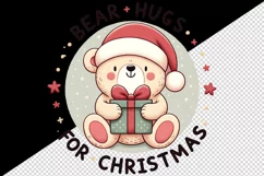 Charming cuddly bear Santa cap gift Bear Hugs for Christmas quote print 20 oz tumbler skinny mug wrap clipart t-shirt sublimation printable design