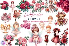 Charming Girl and Flowers Clipart PNG Product Image 1