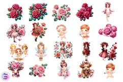 Charming Girl and Flowers Clipart PNG Product Image 2