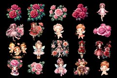 Charming Girl and Flowers Clipart PNG Product Image 3