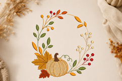 Pumpkin Wreath Embroidery Design Fall Leaves Product Image 3