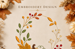 Pumpkin Wreath Embroidery Design Fall Leaves Product Image 2