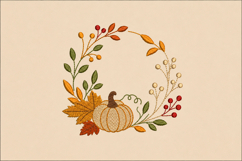 Pumpkin Wreath Embroidery Design Fall Leaves Product Image 1