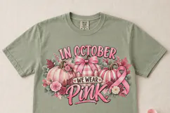 In October We Wear Pink Breast Cancer Awareness Pumpkin PNG Product Image 3