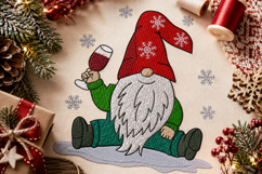 Christmas Gnome with Wine Glass. Xmas Embroidery File Product Image 1
